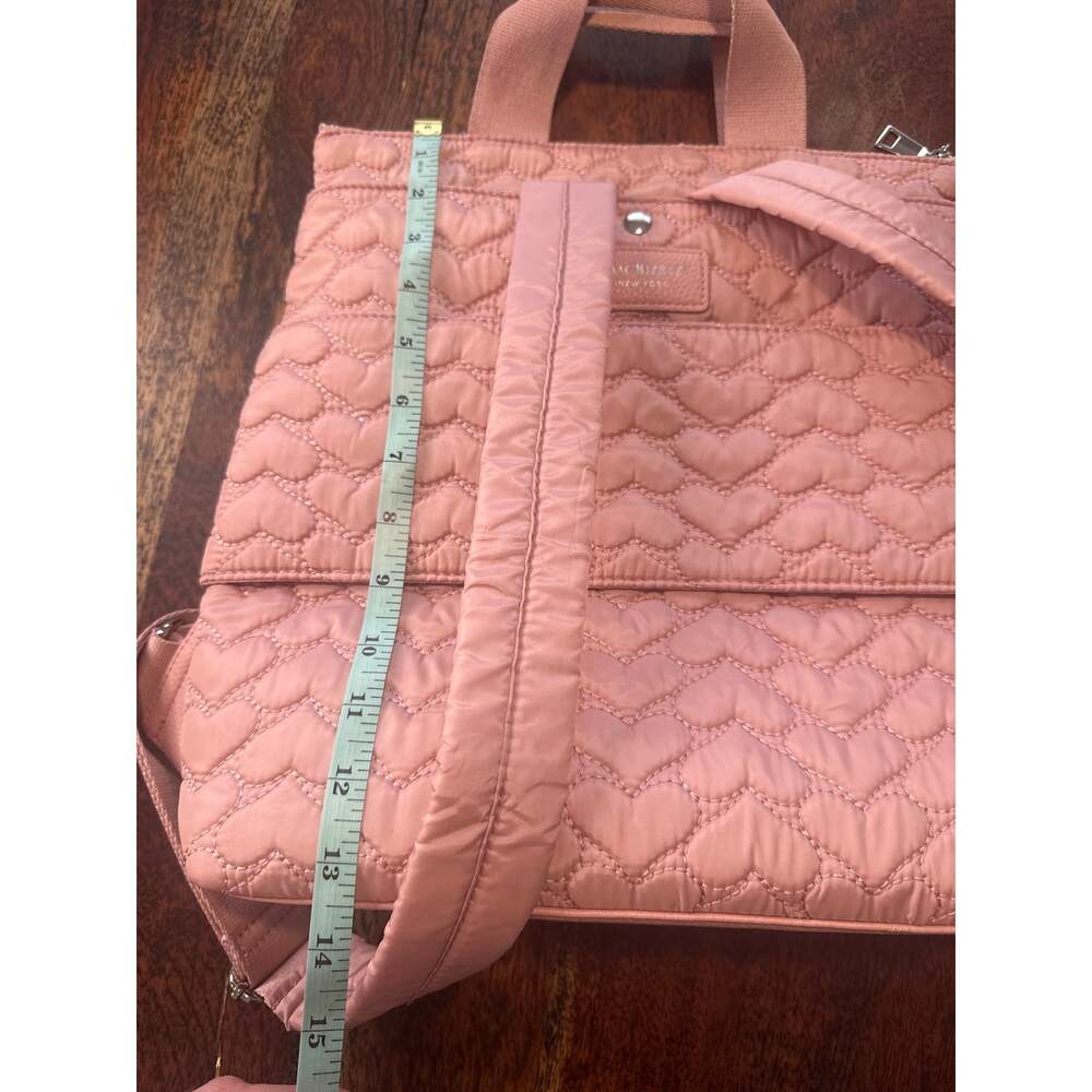 Isaac Mizrahi New York Blush Pink Quilted Backpack Travel Carry On Heart Stitch - Picture 9 of 9